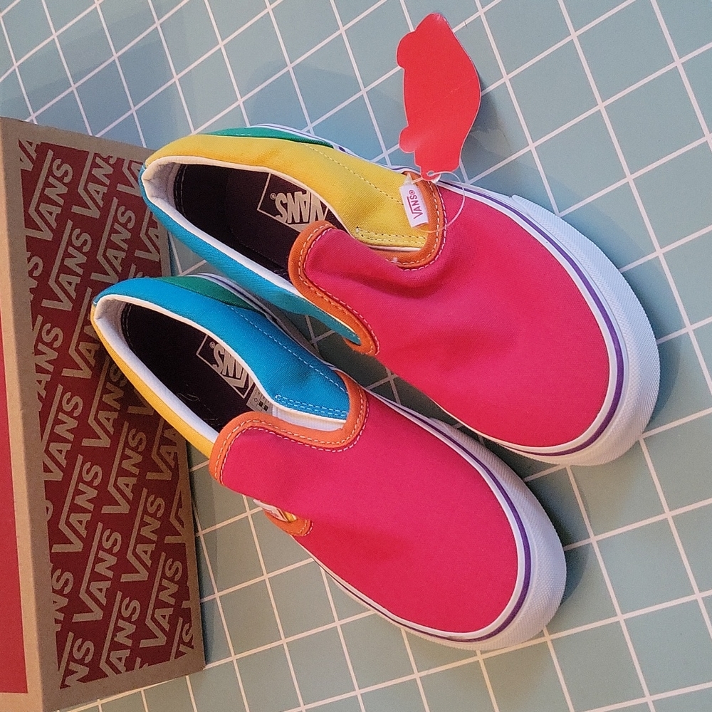 Vans Classic Slip On rainbow colorblock white size 5 NIB